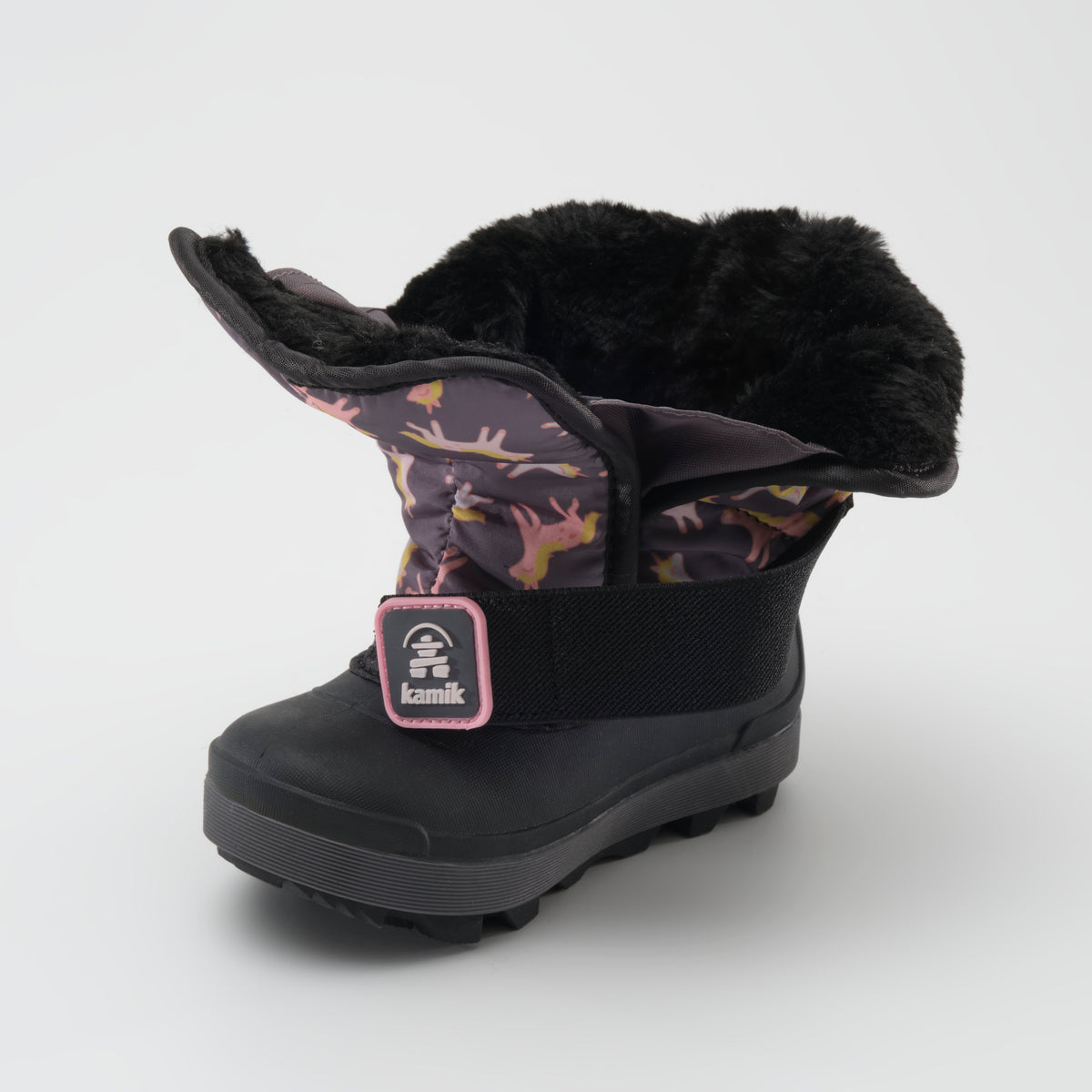 Charcoal : Snowbug 7 Print Toddlers Winter Boots - Three-Quarter Front View