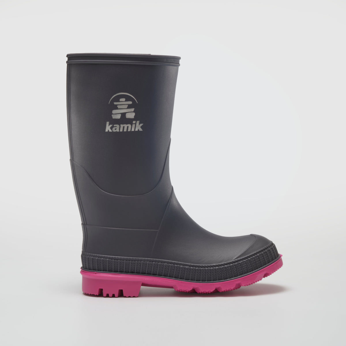 Charcoal-Magenta : Stomp Kids' Rain Boots - Side View